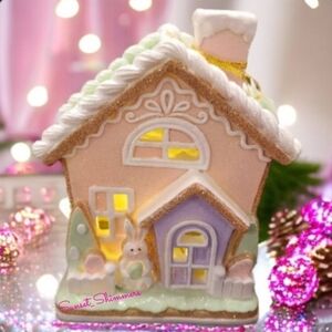 Light Up EASTER Bunny GINGERBREAD Sugared FROSTING Cookie COTTAGE HOUSE Eggs NEW